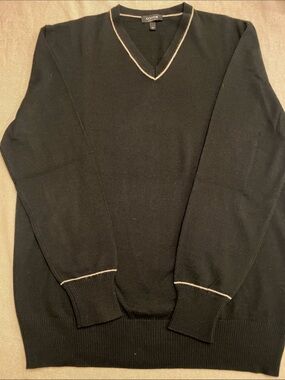 Codice made in Italy - Black V-Neck Sweater with Cream Trim